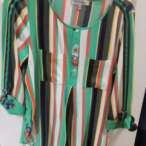 Colorful Striped Button-Up Blouse